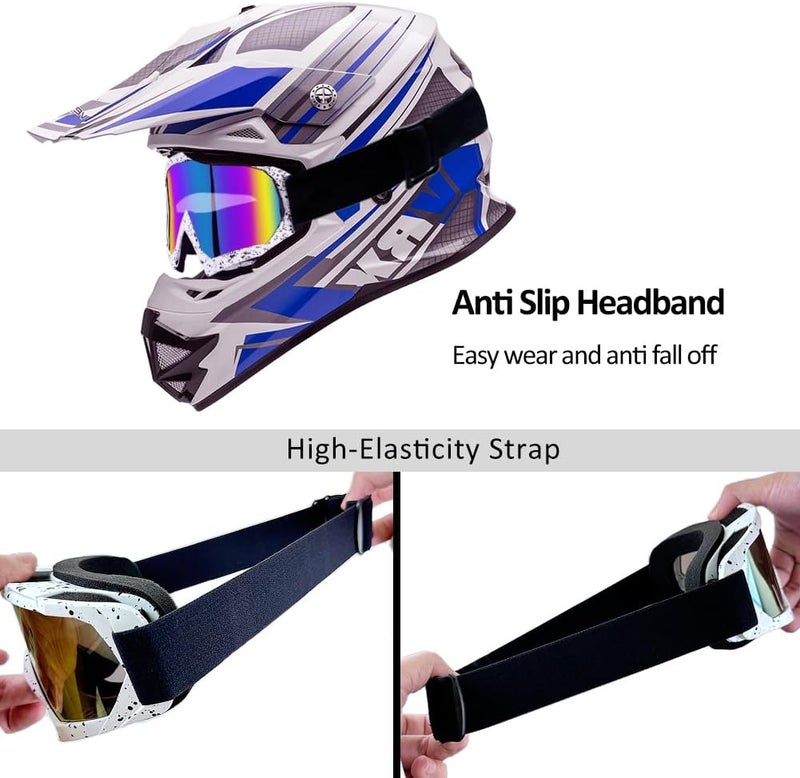 4-FQ Dirt Bike Goggles ATV Motorcycle Gear Motocross Dirtbike Riding Racing Glasses MX Accessories Helmet Goggles for Adult Youth Kids - UV400 Protection, Dust-proof, Adjustable Anti-Slip Strap - Image 3
